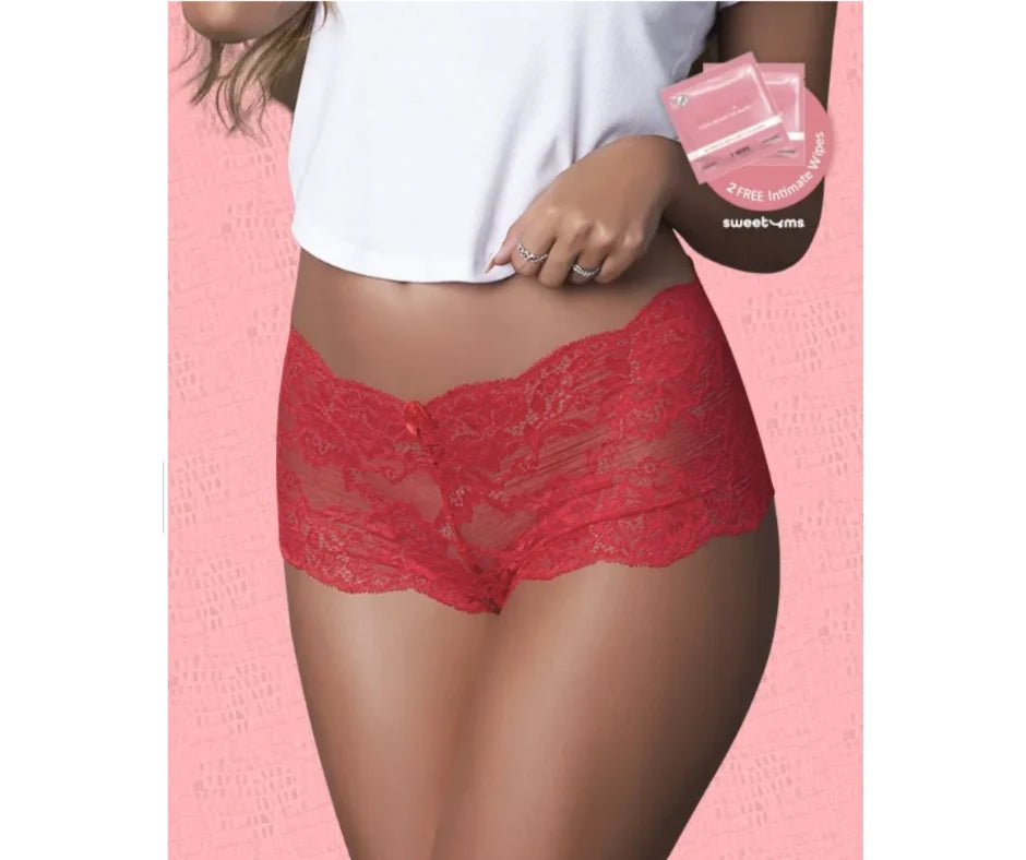 Sweetums Lace Boy Short Cherry