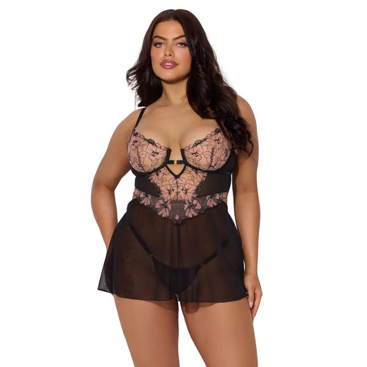 Nova Blacklight Lace Babydoll & G-String Set