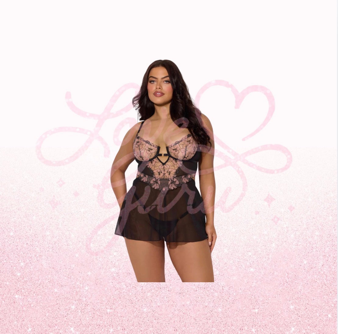 Nova Blacklight Lace Babydoll & G-String Set