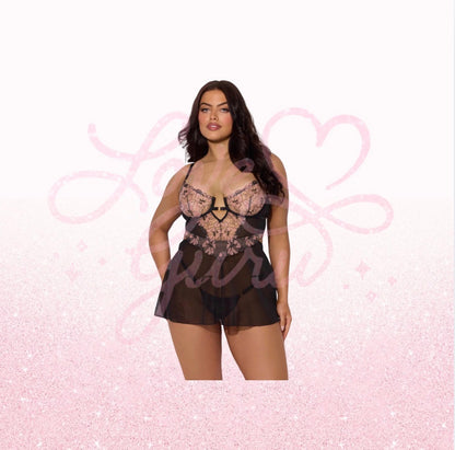 Nova Blacklight Lace Babydoll & G-String Set
