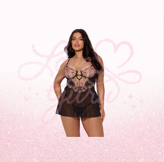 Nova Blacklight Lace Babydoll & G-String Set