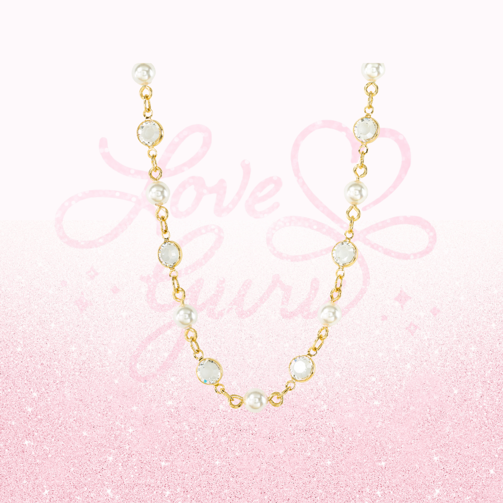 Gold Chanelle and Crystal Pearl Necklace, White