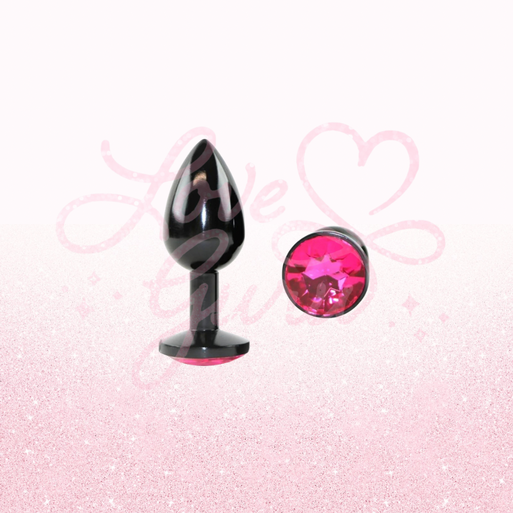 Small Black Stainless Steel Anal Plug with Hot Pink Jewel
