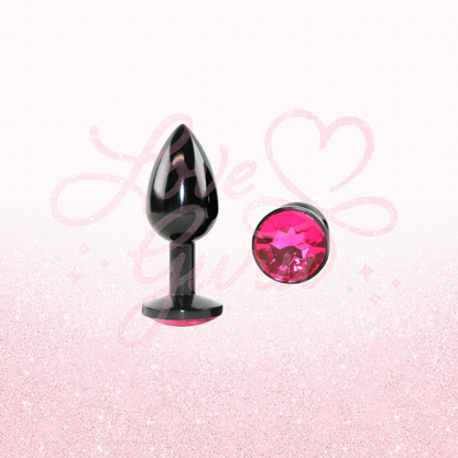 Small Black Stainless Steel Anal Plug with Hot Pink Jewel