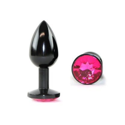 Small Black Stainless Steel Anal Plug with Hot Pink Jewel